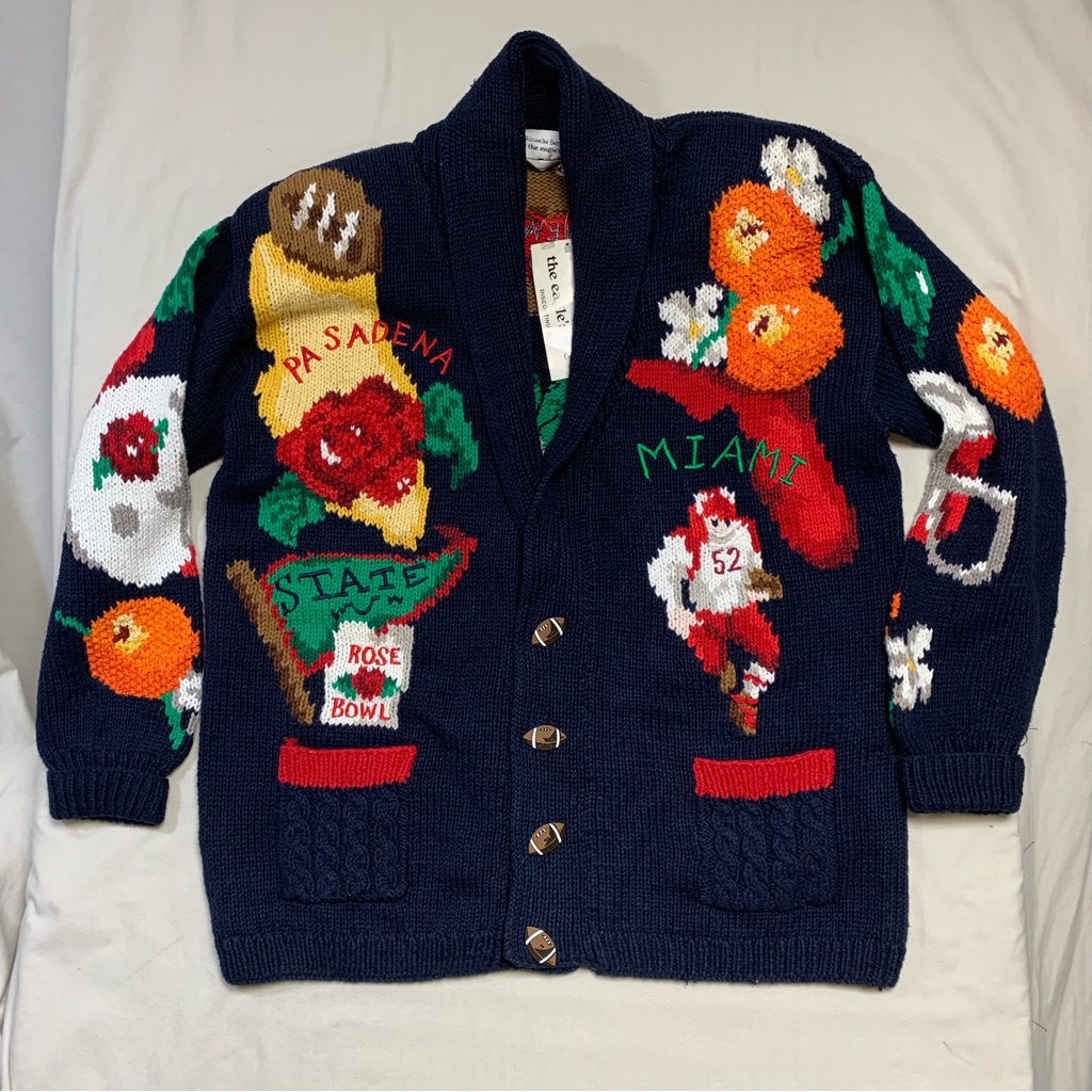 Nwt Vintage Rose Bowl Football Sweater Womens Large Cardigan Handknit College